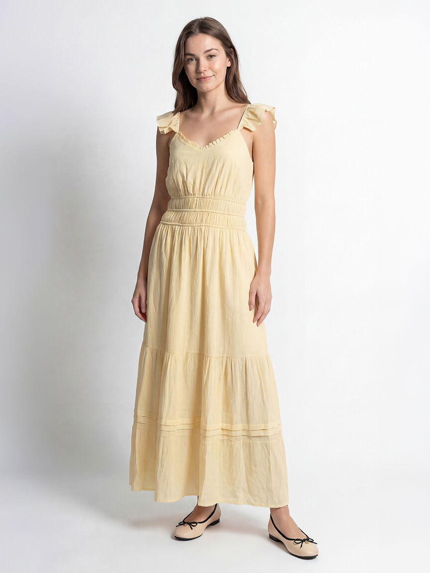 flutter sleeve chiffon maxi dress